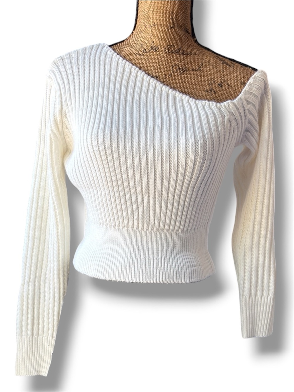 Ribbed 90’s inspired off-one-shoulder knit sexy sweater Women’s size small | zz1